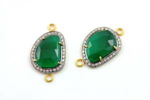 Pave Diamond Green Onex with White Sapphire Connector-- GRXWTZ-A203 - Beadspoint