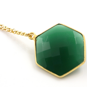 Green Onyx Faceted Hexagon Bezel, (BZC9025/GNX/LG) - Beadspoint