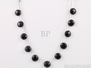 Black Onyx Faceted Top Drilled Coin Beads, (X9COIndrop) - Beadspoint