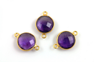 Purple Amethyst Faceted Round Bezel Connector, (BZCT3001) - Beadspoint