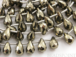 Pyrite Bronzed Gold Metallic Stone Faceted Tear Drops, (PYR7x12TEAR) - Beadspoint
