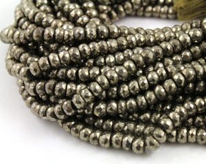Pyrite Faceted Stone Roundels, 1 Strand, (PYR/6x3/RNDL) - Beadspoint
