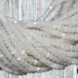 White Moonstone  Faceted Rondelle Beads, (RMNS375RNDL-1) - Beadspoint