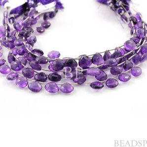 African Amethyst Faceted Flat Heart Drops,(AM8x8-10x10HRT) - Beadspoint