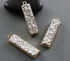 Silverish Shiny Large Druzy Bar Pendant w/ Gold Electroplated Edge, (DZY-9004)