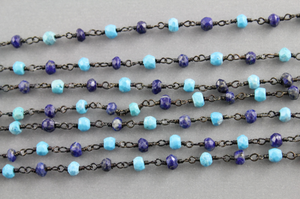Turquoise w/ Lapis Wire Wrapped Rosary, (RS-TRLP-22) - Beadspoint