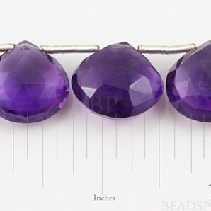 African Amethyst Faceted Flat Heart Drops,(AM8x8-10x10HRT) - Beadspoint