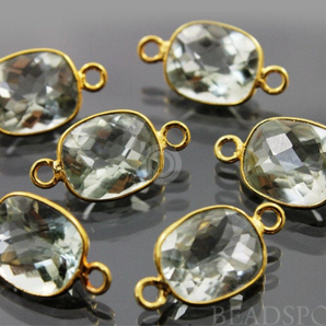 Green Amethyst Faceted Rectangle Connector, ( BZC7360) - Beadspoint