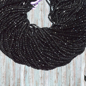 Natural Black Spinel Faceted Rondelle Beads, (BSPNL4RNDL) - Beadspoint