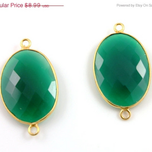 Green Onyx Faceted Oval Bezel Connector, (BZCT5003) - Beadspoint