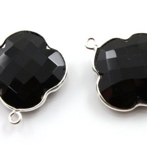Black Onyx Faceted Clover Bezel, (SSBZC8015) - Beadspoint