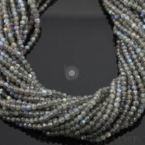 Grey Labradorite Small Micro Faceted Rounds, (LAB4FRND) - Beadspoint