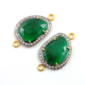 Green Onyx w/ White Sapphire Connector, (GRXWTZ-A203) - Beadspoint