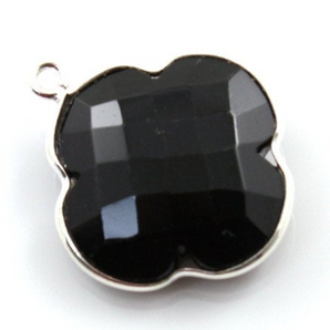 Black Onyx Faceted Clover Bezel, (SSBZC8015) - Beadspoint