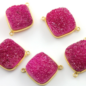 Pink Druzy Crystal Cluster Cushion Bezel Connector, (BZC9028-B) - Beadspoint