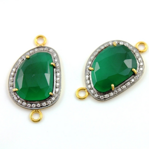 Green Onyx w/ White Sapphire Connector, (GRXWTZ-A203) - Beadspoint