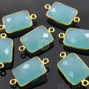 Aqua Chalcedony Faceted  Chicklet Bezel Connector, (BZC7455) - Beadspoint