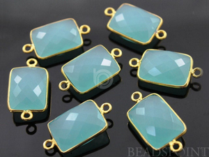 Aqua Chalcedony Faceted  Chicklet Bezel Connector, (BZC7455) - Beadspoint