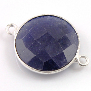 Dyed Sapphire Coin Shape Bezel Connector, (BZCT6207) - Beadspoint