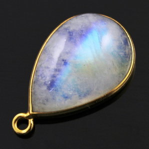 Rainbow Moonstone Cabochon Bezel Pendant, (RNM-A-4) - Beadspoint