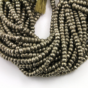 Pyrite Faceted Stone Roundels, 1 Strand, (PYR/6x3/RNDL) - Beadspoint