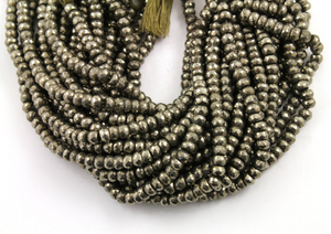 Pyrite Faceted Stone Roundels, 1 Strand, (PYR/6x3/RNDL) - Beadspoint