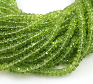 Green Peridot Faceted Roundels, (PERI/4mm/RND) - Beadspoint