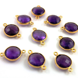 Purple Amethyst Faceted Round Bezel Connector, (BZCT3001) - Beadspoint