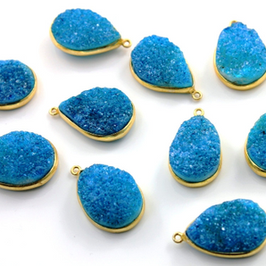 Marine Blue Druzy Crystal Cluster Pear Bezel, (BZC9025-C) - Beadspoint