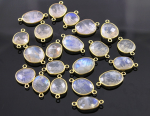 Rainbow Moonstone Faceted Oval Bezel Connector, (RNM15x17) - Beadspoint