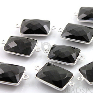 Black Onyx Faceted Chicklet Bezel Connector, (SSBZC7453) - Beadspoint