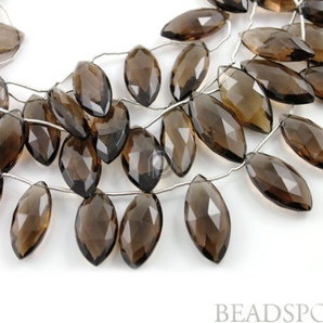 Smokey Topaz Faceted Flat Marquis Drops, (STZ10x20marq) - Beadspoint