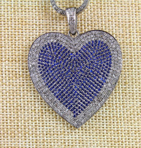 Pave Diamond Sapphire Heart Pendant -- DP-0032 - Beadspoint