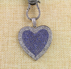 Pave Diamond Sapphire Heart Pendant -- DP-0032 - Beadspoint