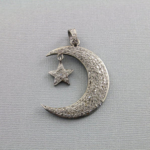 Pave Diamond Moon W/star Pendent -- DP-1393 - Beadspoint