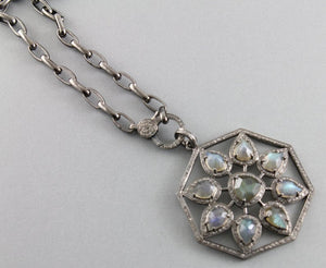 Pave Diamond & Labradorite Pendant -- DP-1376 - Beadspoint
