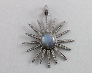 Pave Diamond Labradorite Sun and Star  Pendant --DP-1126 - Beadspoint