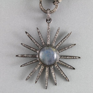 Pave Diamond Labradorite Sun and Star  Pendant --DP-1126 - Beadspoint
