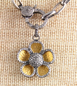 Pave Diamond Hammered Flower Pendant -- DP-1382 - Beadspoint