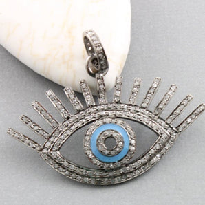 Pave Diamond Enamel Large Evil Eye Pendant -- DP-1470 - Beadspoint
