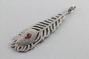 Pave Diamond Feather with Ruby Pendant -- DP-1429 - Beadspoint