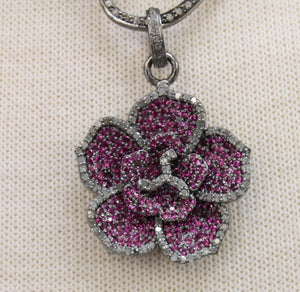 Pave Diamond Ruby Lotus Flower Pendant -- DRB-7087 - Beadspoint