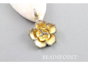 Pave Diamond Gold Lotus Flower Pendant -- DP-1487 - Beadspoint