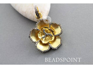 Pave Diamond Gold Lotus Flower Pendant -- DP-1487 - Beadspoint