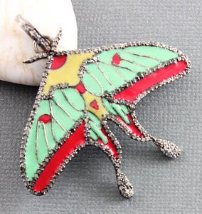 Pave Diamond Enamel Large Moth Pendant -- DP-1466 - Beadspoint