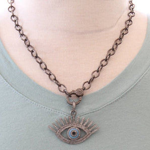 Pave Diamond Enamel Large Evil Eye Pendant -- DP-1470 - Beadspoint