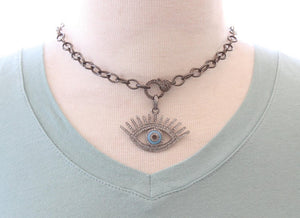 Pave Diamond Enamel Large Evil Eye Pendant -- DP-1470 - Beadspoint