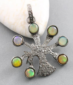 Pave Diamond Opal Tree Of Life Pendant -- DP-1479 - Beadspoint