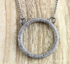 Pave Diamond Circle of Trust Pendant w/Finished Chain 16 & 18 inches  -- DCH-062 - Beadspoint