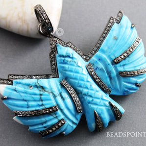 Pave Diamond Turquoise Eagle  Pendant -- DTR-2032 - Beadspoint
